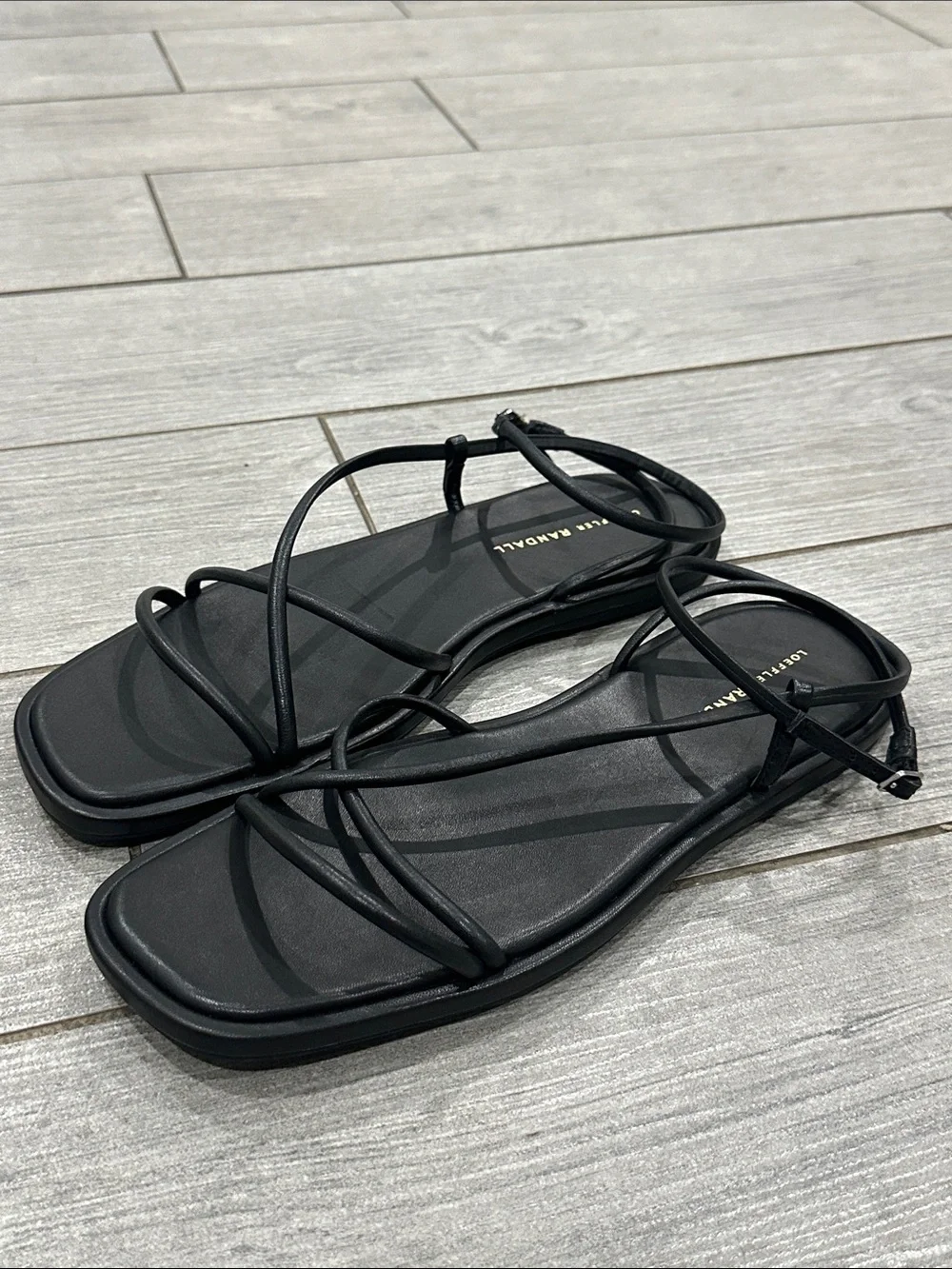 Loeffler Randall Noor Black Leather Ankle Strap Sandals New!